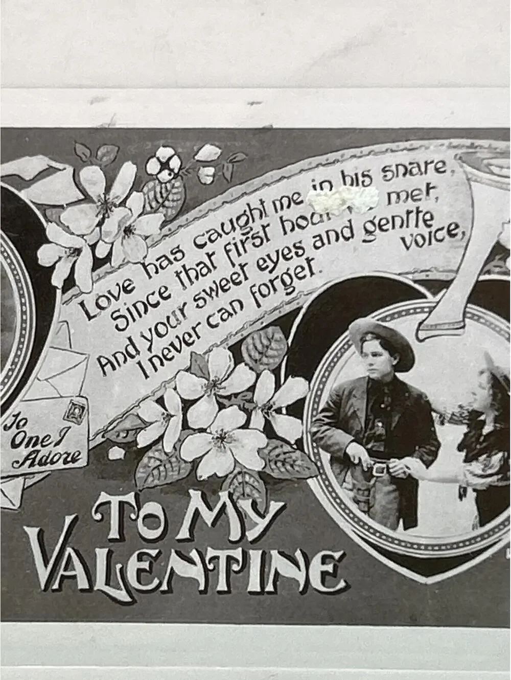 Vintage Valentine Postcard with Romantic Illustration Handwritten Message - Box1